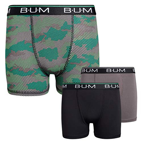 B U M  Equipment Boys Performance Dry Fit Compression Boxer Briefs  3 Pack   Black Camo Charcoal  Size Medium   8 10