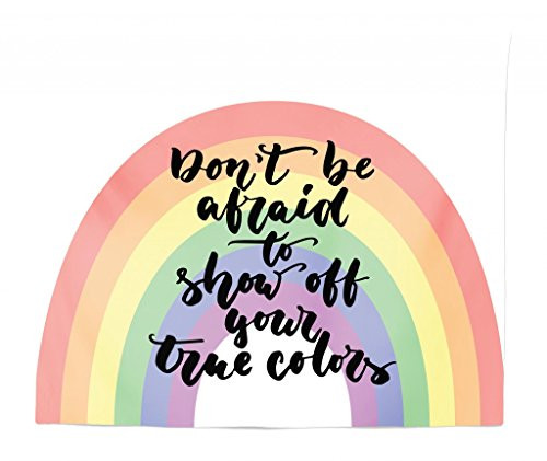 Lunarable Pride Tapestry King Size  LGBT Calligraphy Don t Be Afraid to Show Off Your True Colors Message with Rainbow  Wall Hanging Bedspread Bed Cover Wall Decor  104  X 88   Rainbow