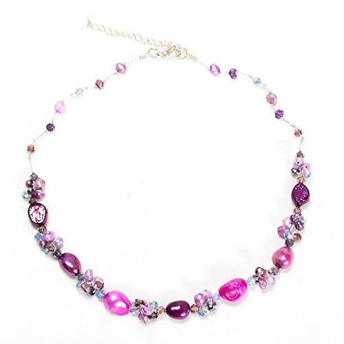 Silk Thread Purple Pink Cultured Freshwater Pearl Beads Crystal Cluster Necklace 17 19 Silk Thread Purple Pink Cultured Freshwater Pearl Beads Crystal Cluster Necklace 17 19