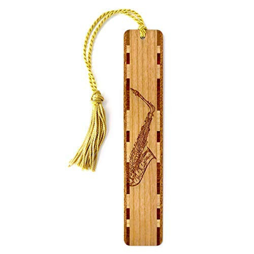 Saxophone   Musical Instrument   Engraved Wooden Bookmark with Tassel   search B073VWCFX1 for Personalized Version