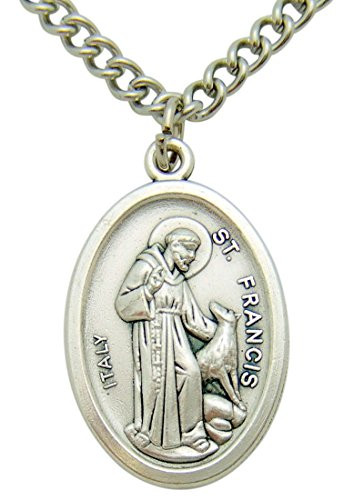 Saint Francis and St Anthony Metal Pendant Two Sided Medal Gift 3 4 Inch with Chain
