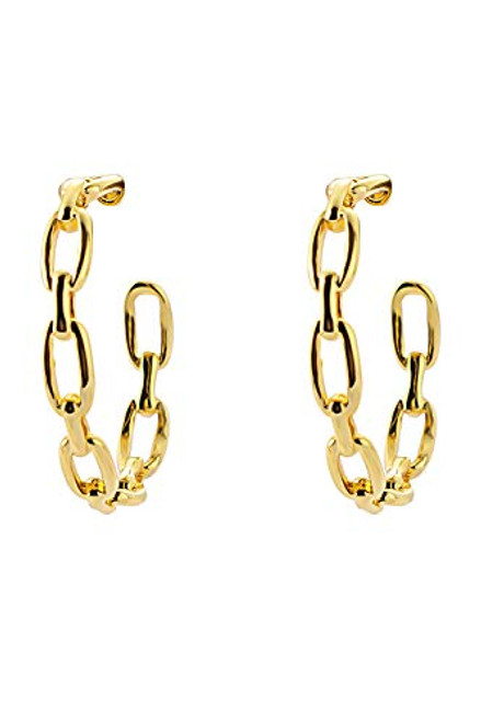 Yueyao Gold Chain Link Hoop Earrings 16k small Gold Plated Loop Hoops for Women and Girls