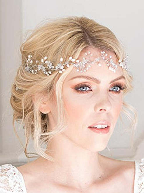 FXmimior Bridal Hair Accessories Crystal Headband Hair Vine Diadem Evening Hair Piece Headpiece Customised Long Piece Wedding Headpiece  gold