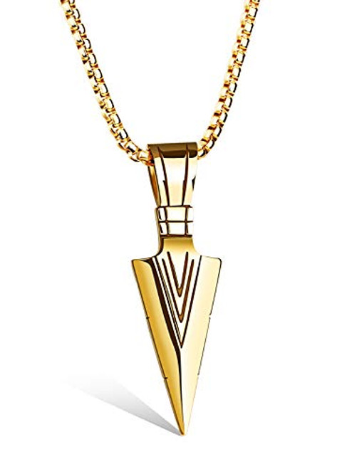 Rinspyre Men s Arrowhead Necklace Stainless Steel Biker Punk Indian Arrow Pendant with 22 Inch Chain Gold Rinspyre Men s Arrowhead Necklace Stainless Steel Biker Punk Indian Arrow Pendant with 22 Inch Chain Gold