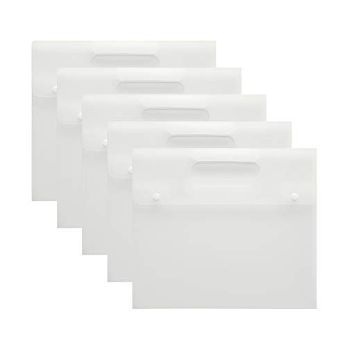 VANRA Plastic Envelope Folder Pockets Poly File Jacket Flat Project Document A4 Letter Size Organizer with Handle  2 Snap Button Closure  Translucent  Pack of 5