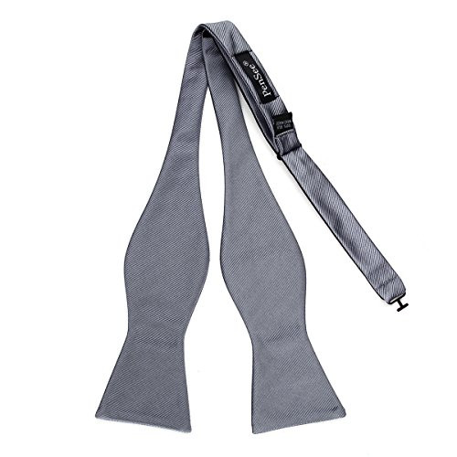 PenSee Mens Exquisite Woven Silk Self Bowtie Solid Plain Bow Ties   Silver Grey