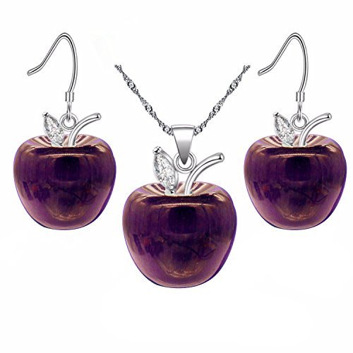 Uloveido Platinum Plated Purple Stone Apple Earrings and Necklace Jewelry Set White Gold Plated Jewelry Necklace Earrings for Women Girls YL007 Uloveido Platinum Plated Purple Stone Apple Earrings and Necklace Jewelry Set White Gold Plated Jewelry Necklace Earrings for Women Girls YL007