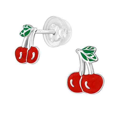 AUBE JEWELRY Hypoallergenic 925 Sterling Silver Cherry Stud Earrings with Silicone Coated Push Backs for Girls and Women AUBE JEWELRY Hypoallergenic 925 Sterling Silver Cherry Stud Earrings with Silicone Coated Push Backs for Girls and Women
