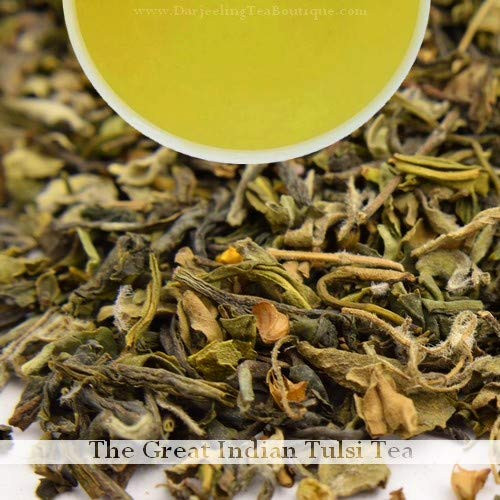Tulsi  Holy Basil Tea  Organic Green Tea Herbal Loose Leaf Blend   Antioxidant  Immunity Builder   100gm  3 52oz    Darjeeling Tea Boutique