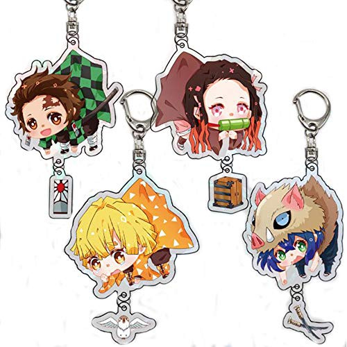 4 pcs Anime Demon Slayer Kimetsu no Yaiba keychain Kamado Tanjirou Nezuko Agatsuma Zenitsu Rengoku Kyoujurou cute fun Acrylic key ring