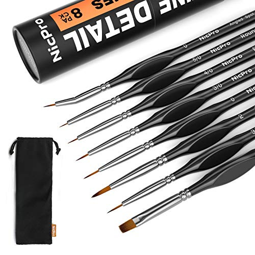 Nicpro 8 PCS Small Detail Paint Brushes Professional Miniature Fine Detail Brush for Watercolor Oil Acrylic Craft Models Rock Painting   Paint by Number