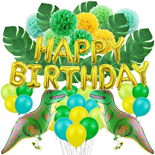 JOTOM Dinosaur Party Birthday Decoration Supplies for Boys Happy Birthday Balloons Monstera Leaves and Paper Pom Poms Dinosaur Balloons Party Supplies Set Dinosaur Theme JOTOM Dinosaur Party Birthday Decoration Supplies for Boys Happy Birthday Balloons Monstera Leaves and Paper Pom Poms Dinosaur Balloons Party Supplies Set Dinosaur Theme