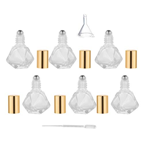Minkissy 6pcs Essential Oil Roller Bottles Irregular Shape Glass Empty Bottle With Funnel Transparent Dropper For Aromatherapy Perfume Sample