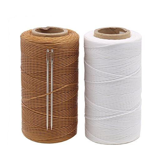 Tenn Well 1MM Leather Sewing Thread  2 Roll x 284 Yards 150D Waxed Thread Sail Kit with Needle for Leather DIY Projects  Brown  White
