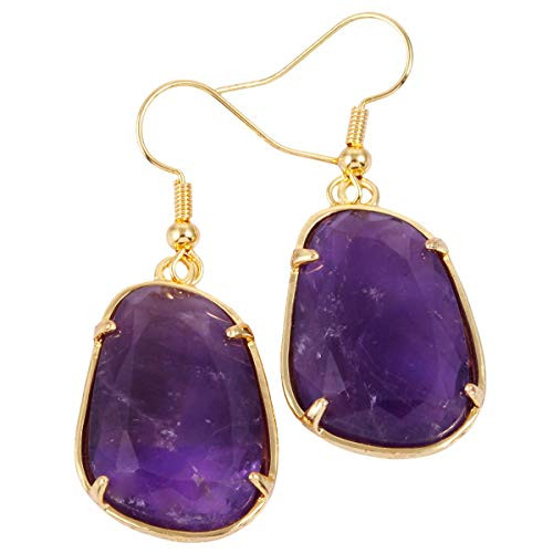 SUNYIK Irregular Amethyst Dangle Earring  Gold Plated Drop Earrings for Women