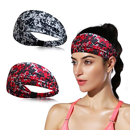 DINIGOFIN Wide Sports Headbands for Women Non Slip Workout Headband Moisture Wicking Sweatband for Yoga Running Athletic Fitness Camo Black Camo Red 2PCS DINIGOFIN Wide Sports Headbands for Women Non Slip Workout Headband Moisture Wicking Sweatband for Yoga Running Athletic Fitness Camo Black Camo Red 2PCS