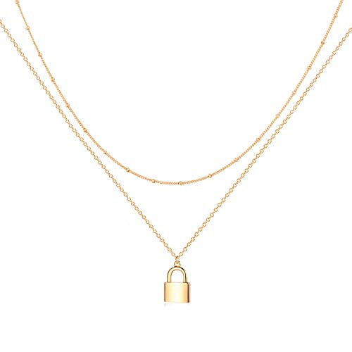 VACRONA Layered Lock Necklace for Women 18K Gold Plated Lock Pendant Necklace Dainty Gold Choker Layering Necklace Dainty Layered Choker Necklace Padlock Necklace Gift for Her VACRONA Layered Lock Necklace for Women 18K Gold Plated Lock Pendant Necklace Dainty Gold Choker Layering Necklace Dainty Layered Choker Necklace Padlock Necklace Gift for Her