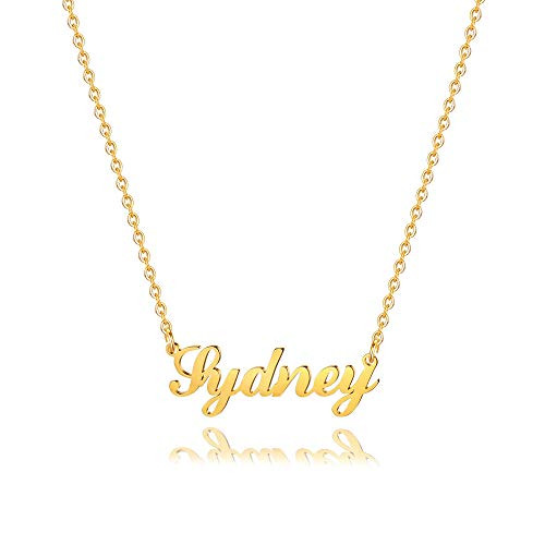 M MOOHAM Custom Sydney Name Necklace   18K Gold Filled Custom Name Necklace Personalized Name Necklaces for Women Girls Kids  Monogram Plate Name Necklace Name Jewelry