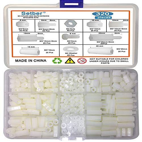 Setber 320PCS M3 Male Female Nylon Hex Spacer Standoff Screw Nut Threaded Pillar PCB Motherboard Assorted Assortment Kit  White