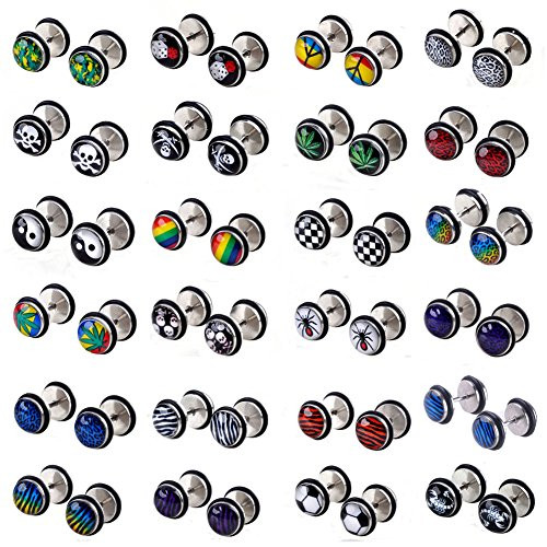 Shuning 24pcs Cheater Fake Ear Plugs Satinless Steel Gauges Illusion Tunnel Piercing Stud Screw Earrings 12Style Shuning 24pcs Cheater Fake Ear Plugs Satinless Steel Gauges Illusion Tunnel Piercing Stud Screw Earrings 12Style