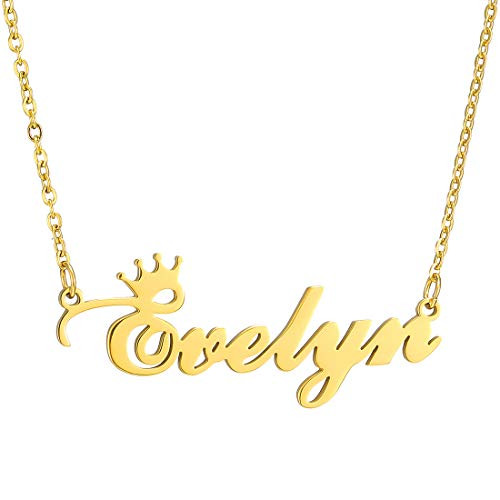 Name Necklace Personalized Customized Script Initial Women Girl Nameplate Charm Crown Necklace Stainless Steel Pendant Necklace Chain Jewelry Gift Gold Evelyn Necklace Name Necklace Personalized Customized Script Initial Women Girl Nameplate Charm Crown Necklace Stainless Steel Pendant Necklace Chain Jewelry Gift Gold Evelyn Necklace