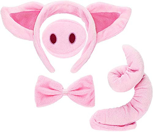 TOPSER Animal Costume Set Animal Ears Nose Tail and Bow Tie Animal Fancy Costume Kit Accessories for Kids  Pink Pig Set