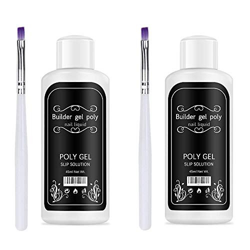 Ownest 2 Pcs Nail Extension Gel Solution Quick Poly Gel Slip Solution Nail Extension Gel Liquid Solution  Nail Gel Liquid Extension Nail Gel Builder Liquid for Nail Art DIY Nail Contain 2 Brushes 45ml
