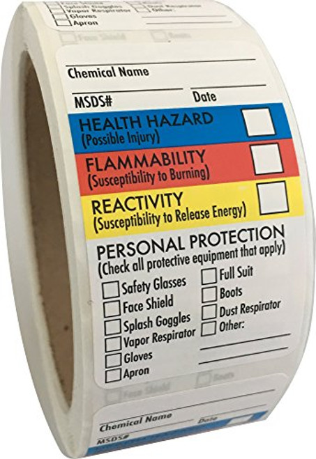 SDS Stickers MSDS Stickers  1 5x2 5  Roll of 250  Right to Know   Chemical Identifying and Marking  Self Adhesive