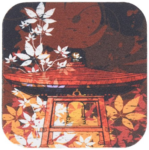 3dRose cst_116381_2 Pretty Ornate Japanese Bell Gong Decorated with Foliage Asian Oriental Art-Soft Coasters, Set of 8