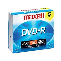 Maxell DVD R Recordable Discs  4 7GB 120 Minutes  Pack of 5