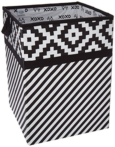 Bacati Love Fabric Collapsible Hamper, Black/White, 14" x 14" x 19"