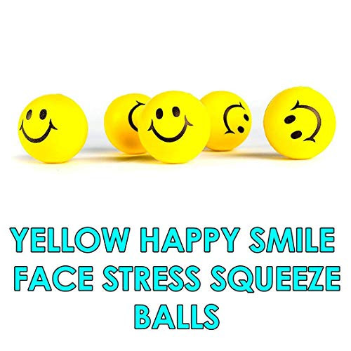 Smile Face Squeezable Stress Ball 24 Pack   Tension Relief Activity Balls Set of 24  Pressure Relieving Health Balls   Therapeutic Relaxing Smile Squeeze Ball Pack of 24 in Yellow Color