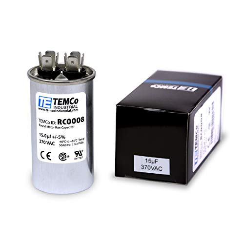 TEMCo Motor Run Capacitor RC0008 15 mfd 370 V VAC Volt 15 uf Round HVAC TEMCo AC Electric