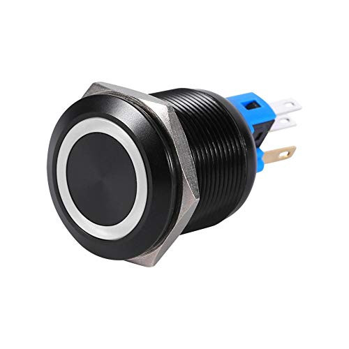 Latching Push Button Switch  Keenso Metal Black Shell Suitable for 22mm Self locking On Off LED Latch Control High Flush Push Button Switch 3A White