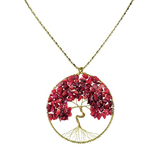 AeraVida Reconstructed Red Coral Eternal Tree of Life Brass Long Necklace AeraVida Reconstructed Red Coral Eternal Tree of Life Brass Long Necklace