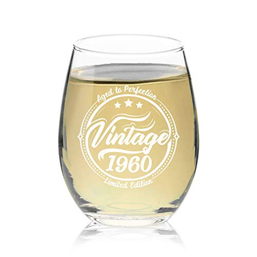 Veracco Vintage 1960 Aged To Perfection Stemless Wine Glass 60th Birthday For Him Her Sixty and Fabulous  1960  Stemless Glass