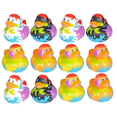 Kicko Splat Pattern Rubber Ducks   2 Inch Vinyl Colorful Painted Duckies   for Party Favors  Pack of 12 Kicko Splat Pattern Rubber Ducks   2 Inch Vinyl Colorful Painted Duckies   for Party Favors  Pack of 12