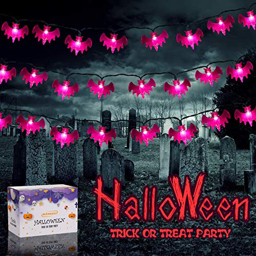 Bat Lights Halloween bat String Lights 13 ft 30 LED 2 Modes Battery Operated Halloween Lights Outdoor Decoration Rope Lights for Patio Garden Gate Yard Halloween Christmas Decoration  bat Magenta
