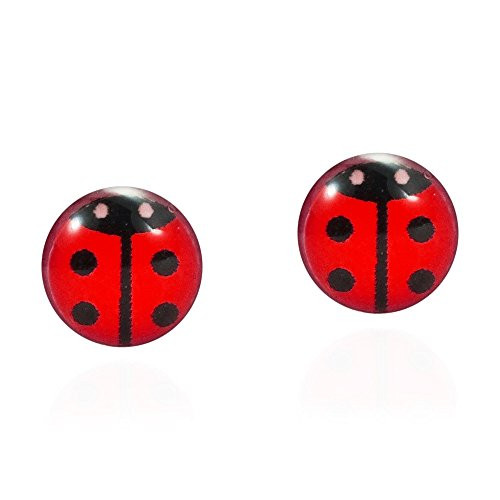 Petite Red Colored Enamel Beetle or Lady Bug 925 Sterling Silver Stud Earrings Petite Red Colored Enamel Beetle or Lady Bug 925 Sterling Silver Stud Earrings