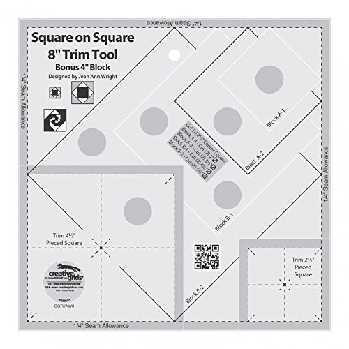 Creative Grids Square on Square 8" Trim Tool Quilting Ruler Template cgrJAW8
