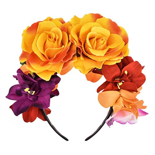 DreamLily Day of The Dead Headband Costume Rose Flower Crown Mexican Headpiece BC40 Mexican Festival Crown Orange DreamLily Day of The Dead Headband Costume Rose Flower Crown Mexican Headpiece BC40 Mexican Festival Crown Orange