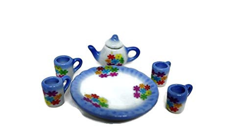 Tea Set 7 Pcs  Handpainted Daisy FlowersFlower Bouquet Ceramic Miniature Dollhouse Miniature Kitchen by 1 Shop for You No 2