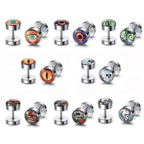 PiercingJ 8 Pairs Fake Gauges Earring Satinless Steel Cheater Fake Ear Plugs Gauges Illusion Tunnel Piercing Stud Screw Earrings PiercingJ 8 Pairs Fake Gauges Earring Satinless Steel Cheater Fake Ear Plugs Gauges Illusion Tunnel Piercing Stud Screw Earrings