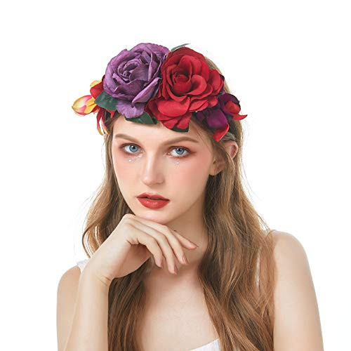 Folora Vintage Rose Flower Headband  Day of The Dead Mexican Floral Crown Headband  Halloween Party Costume Hair Accessory for Women Girls