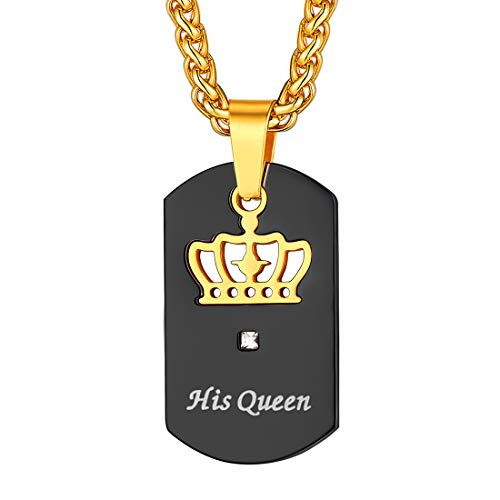 His   Hers Matching Set Black Stainless Steel His Queen Her King Couple Pendant Necklace  His Queen His   Hers Matching Set Black Stainless Steel His Queen Her King Couple Pendant Necklace  His Queen