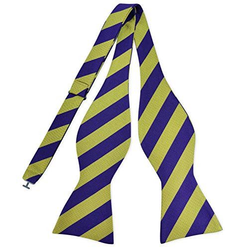 PenSee Mens Self Bow Tie Classic Stripe Woven Silk Bow Ties   Yellow   Purple