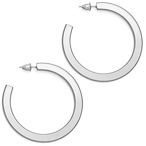 PAVOI 14K White Gold Hoop Earrings For Women   4mm Flat Thick 45mm Infinity Gold Hoops Women Earrings   Gold Plated Loop Earrings For Women   Lightweight Hoop Earrings Set For Girls