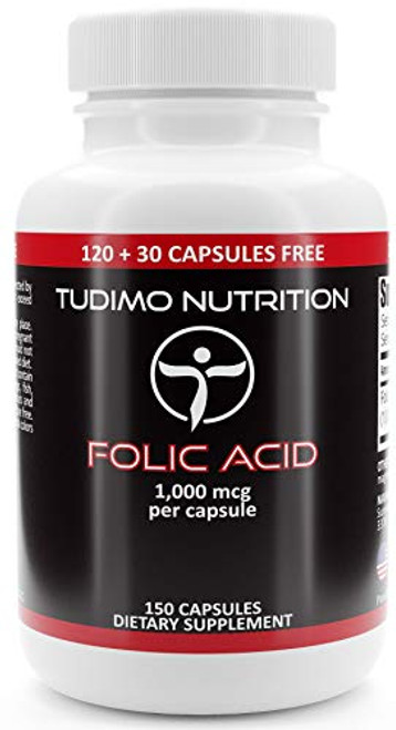 ? Folic Acid Vitamin B9 1000 mcg ? 150 pcs 4 Month Supply of Rapidly Disintegrating Capsules Each with 1000mcg of Premium Quality Pure Folic Acid Powder by TUDIMO ? Folic Acid Vitamin B9 1000 mcg ? 150 pcs 4 Month Supply of Rapidly Disintegrating Capsules Each with 1000mcg of Premium Quality Pure Folic Acid Powder by TUDIMO