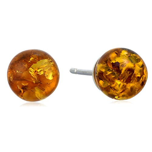 Honey Amber and Sterling Silver Small Stud Ball Earrings  8mm
