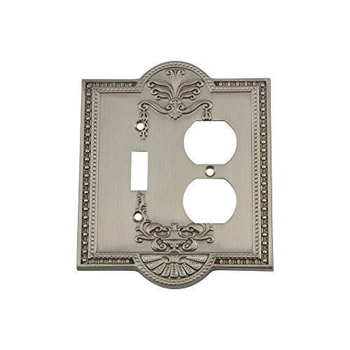 Nostalgic Warehouse 720007 Meadows Switch Plate with Toggle and Outlet, Satin Nickel